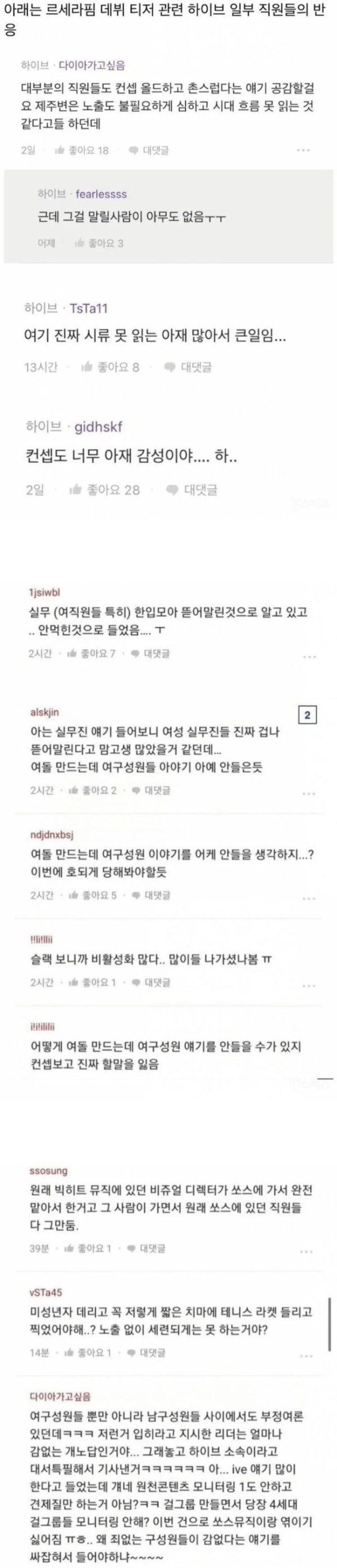 르세라핌 티저 관련 하이브 일부 직원들 반응